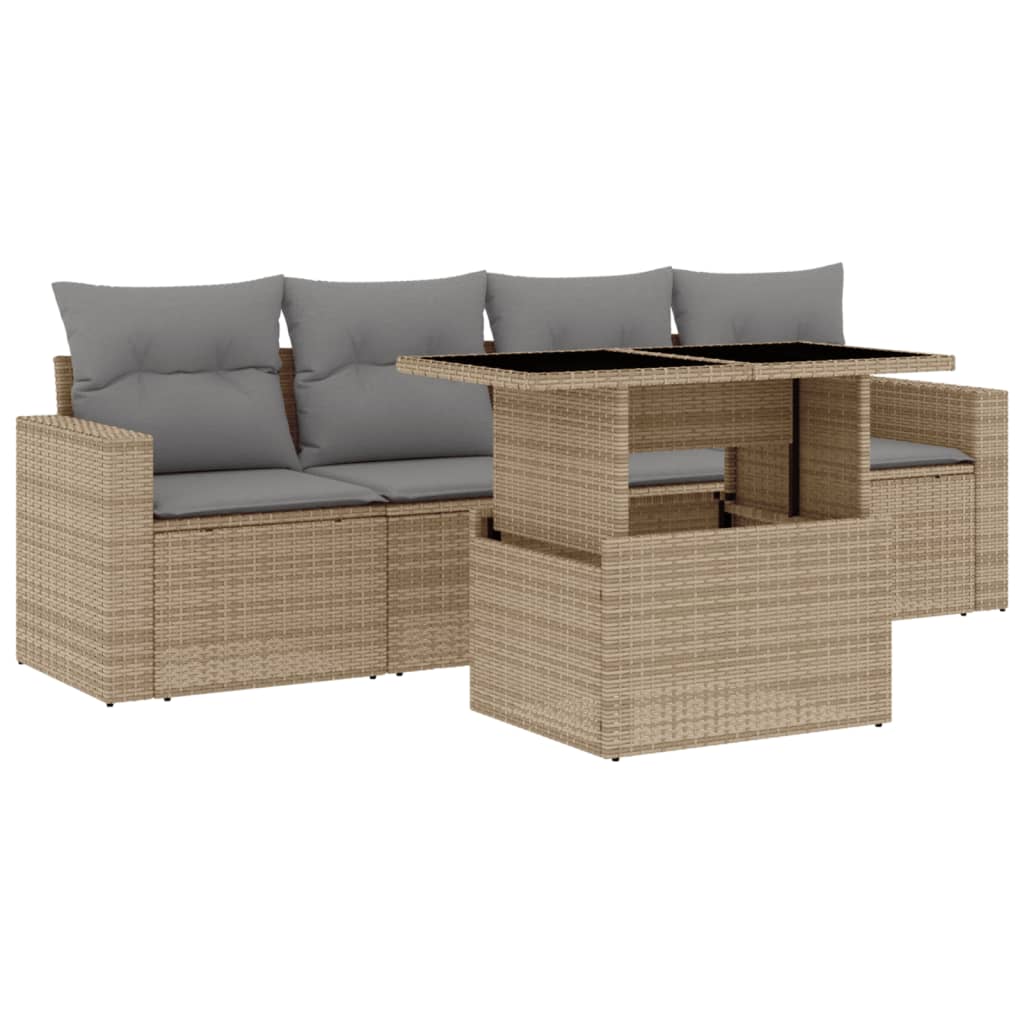 sofasæt til haven 5 dele med hynder polyrattan beige