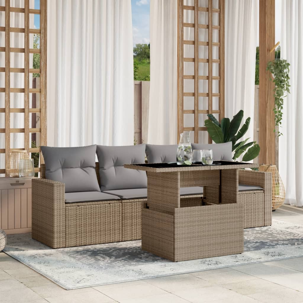 sofasæt til haven 5 dele med hynder polyrattan beige