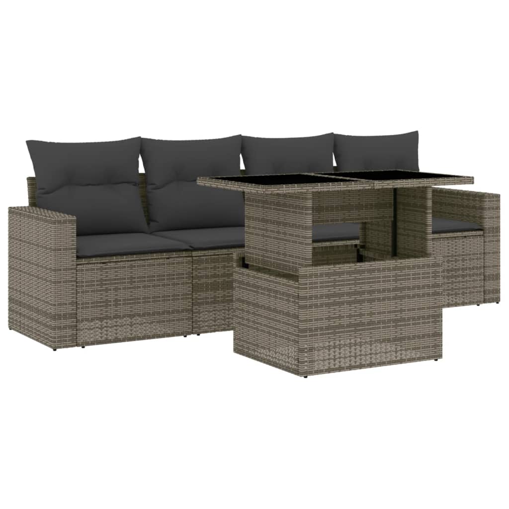 sofasæt 5 dele med hynder polyrattan grå