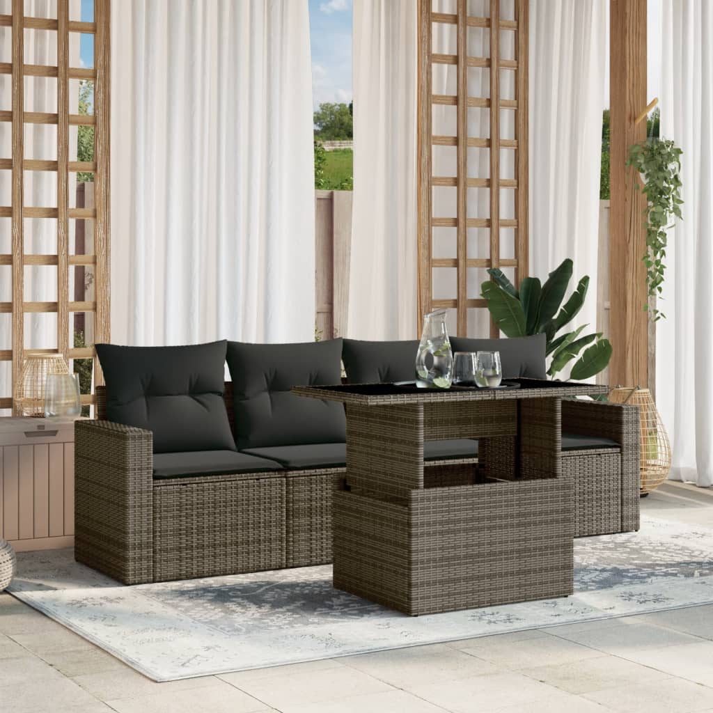 sofasæt 5 dele med hynder polyrattan grå