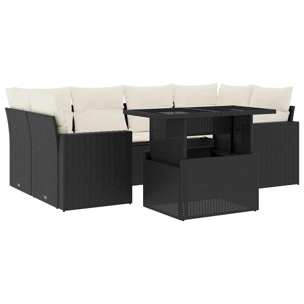 sofasæt til haven 7 dele med hynder polyrattan sort