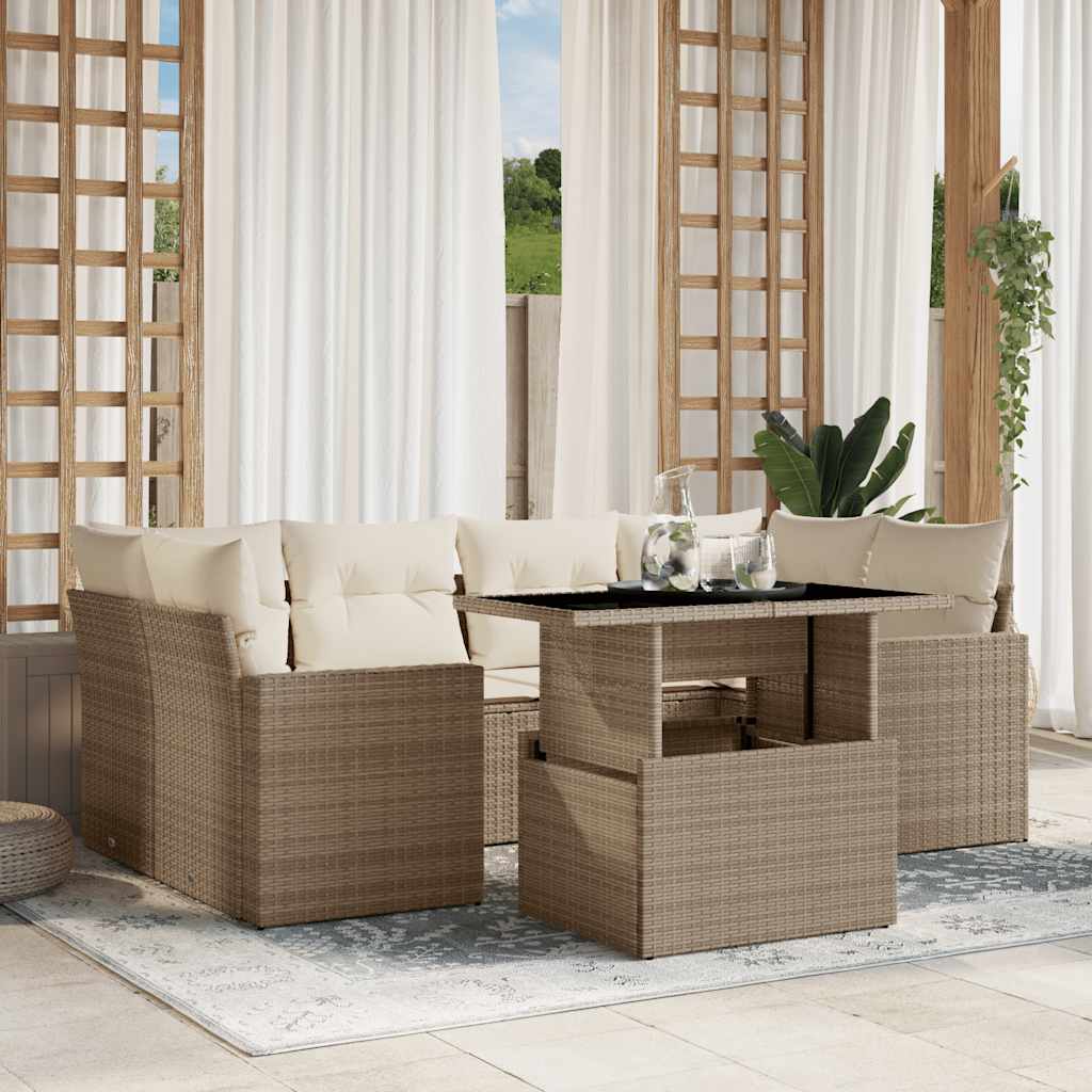sofasæt til haven 7 dele med hynder polyrattan beige