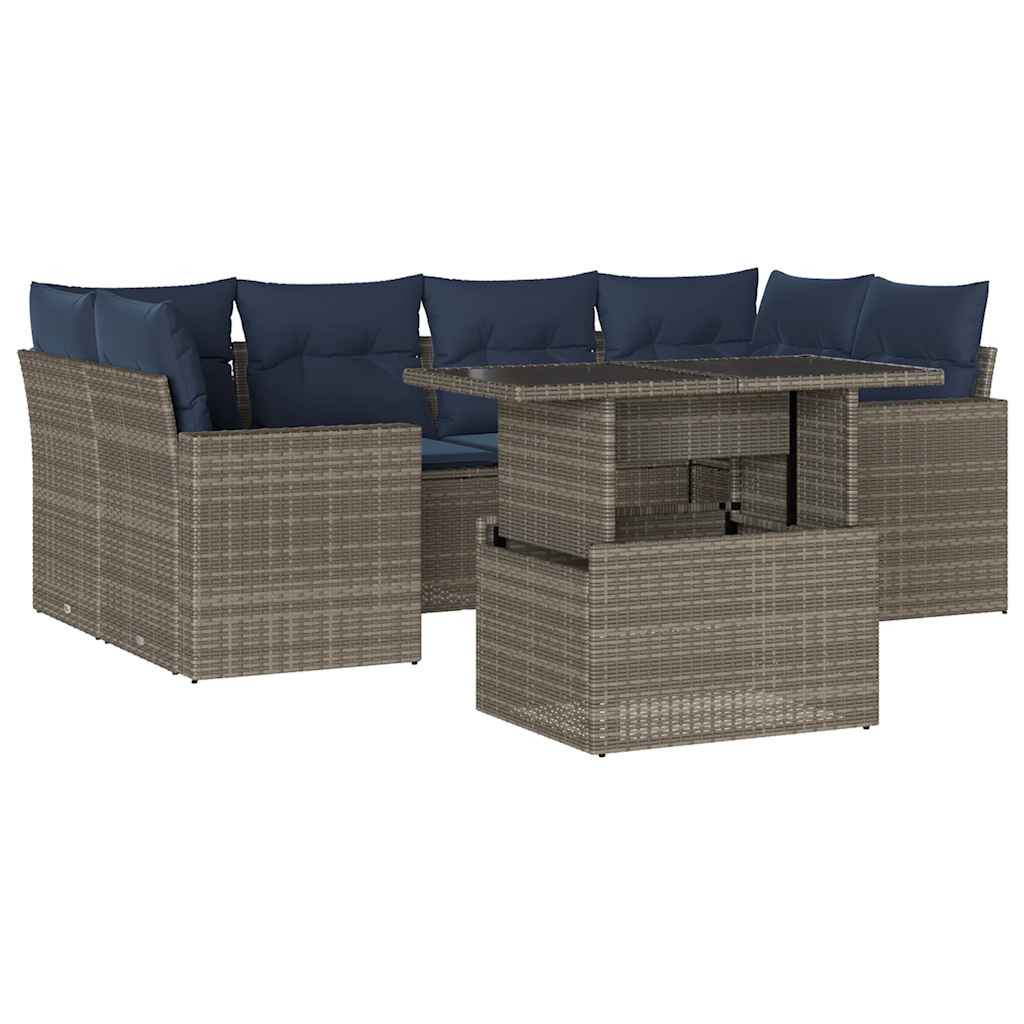 havesofasæt med 7 dele og hynder grå polyrattan