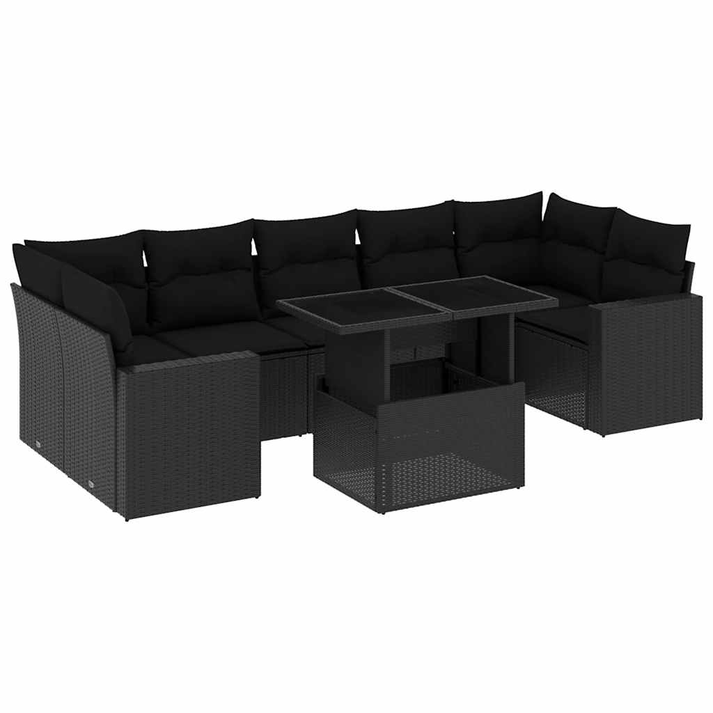 sofasæt til haven 8 dele med hynder polyrattan sort