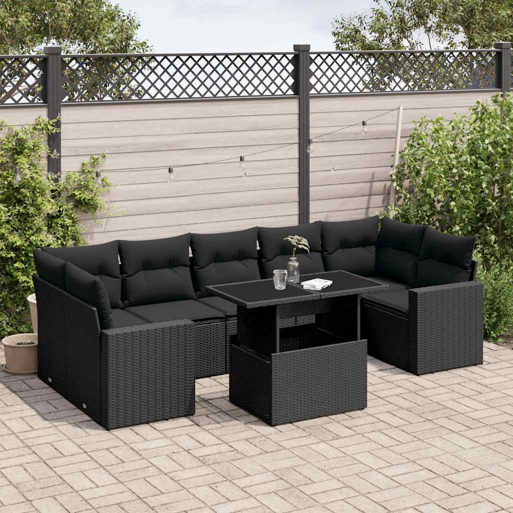 sofasæt til haven 8 dele med hynder polyrattan sort