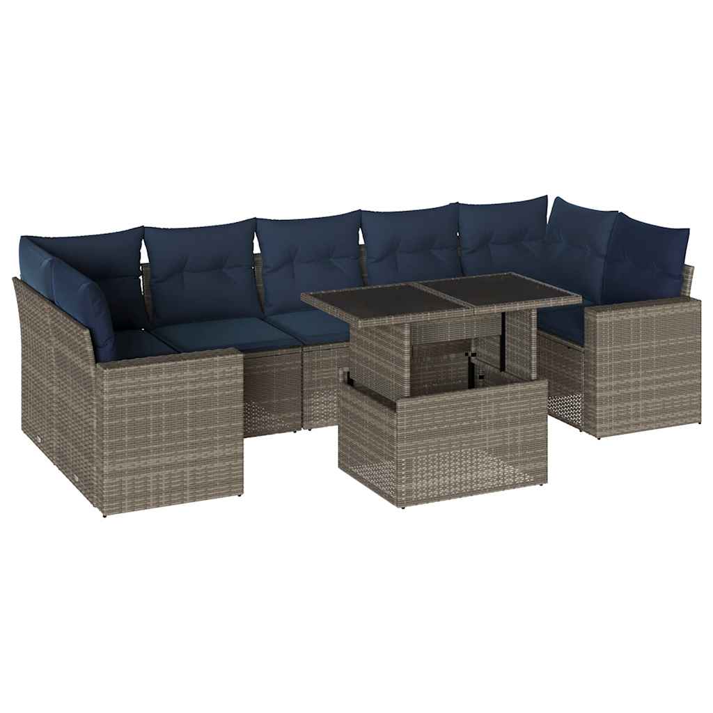 havesofasæt med 8 hynder grå polyrattan