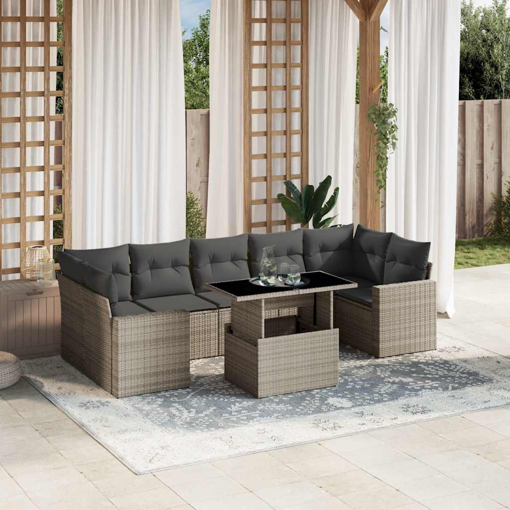 sofasæt til haven 8 dele med hynder polyrattan lysegrå