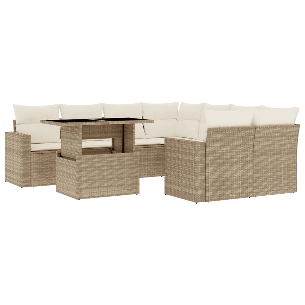 sofasæt til haven 9 dele med hynder polyrattan beige