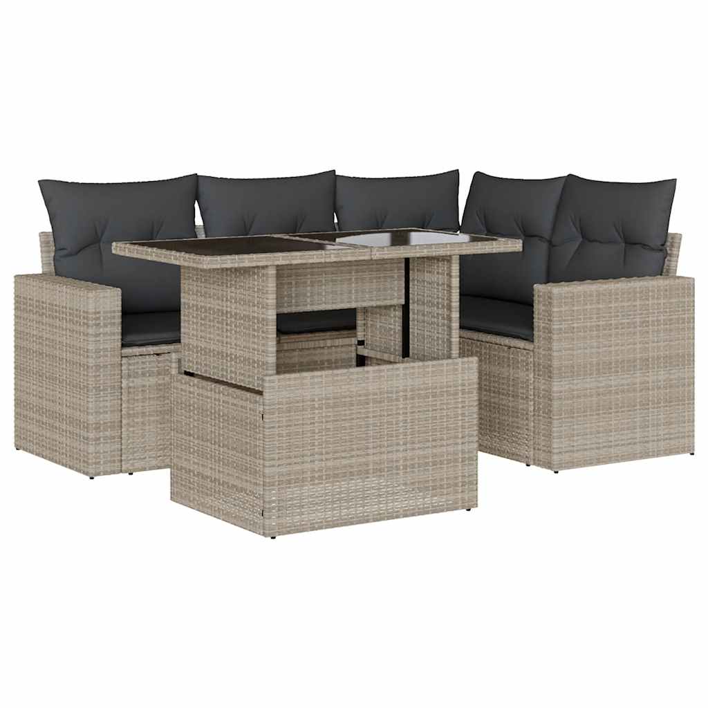 sofasæt 5 dele med hynder polyrattan lysegrå
