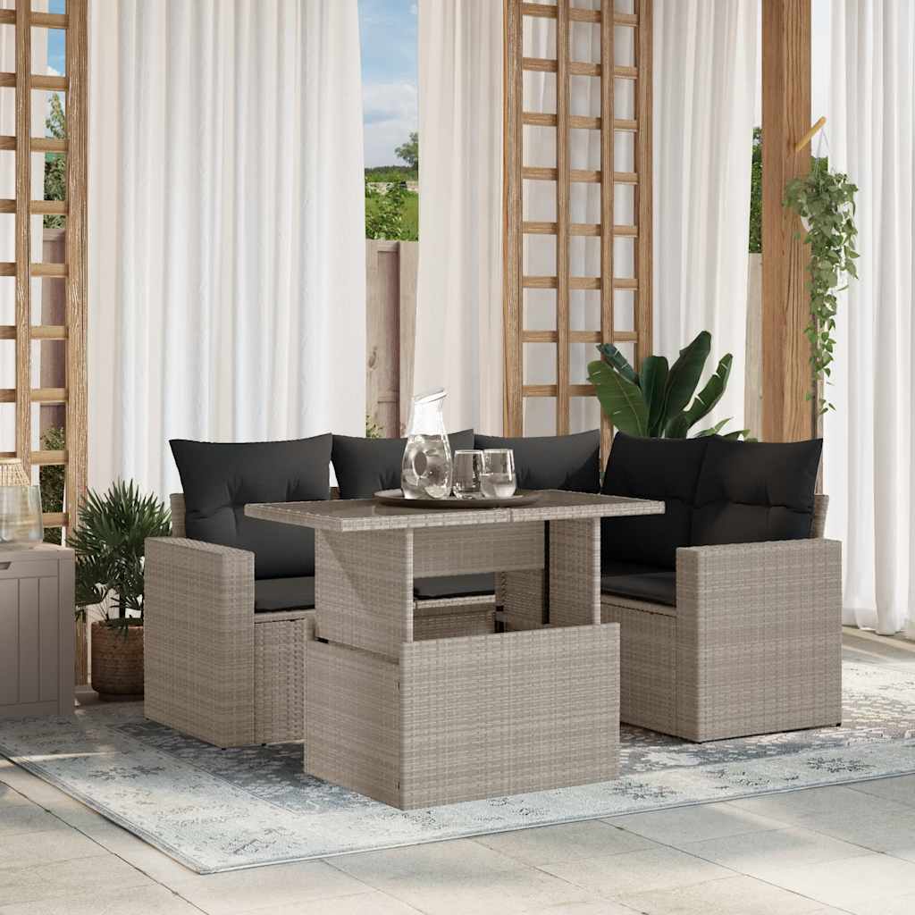sofasæt 5 dele med hynder polyrattan lysegrå