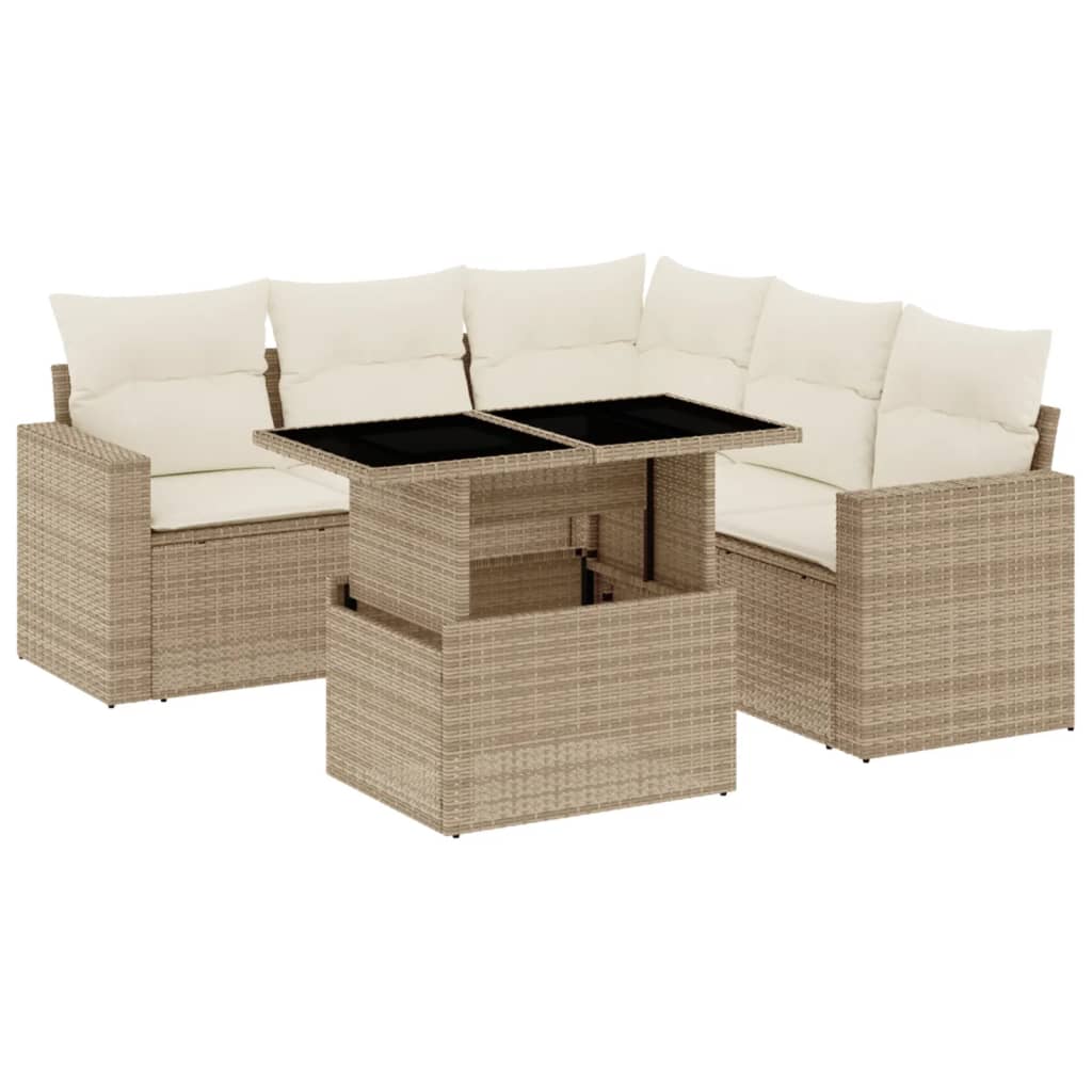sofasæt til haven 6 dele med hynder polyrattan beige