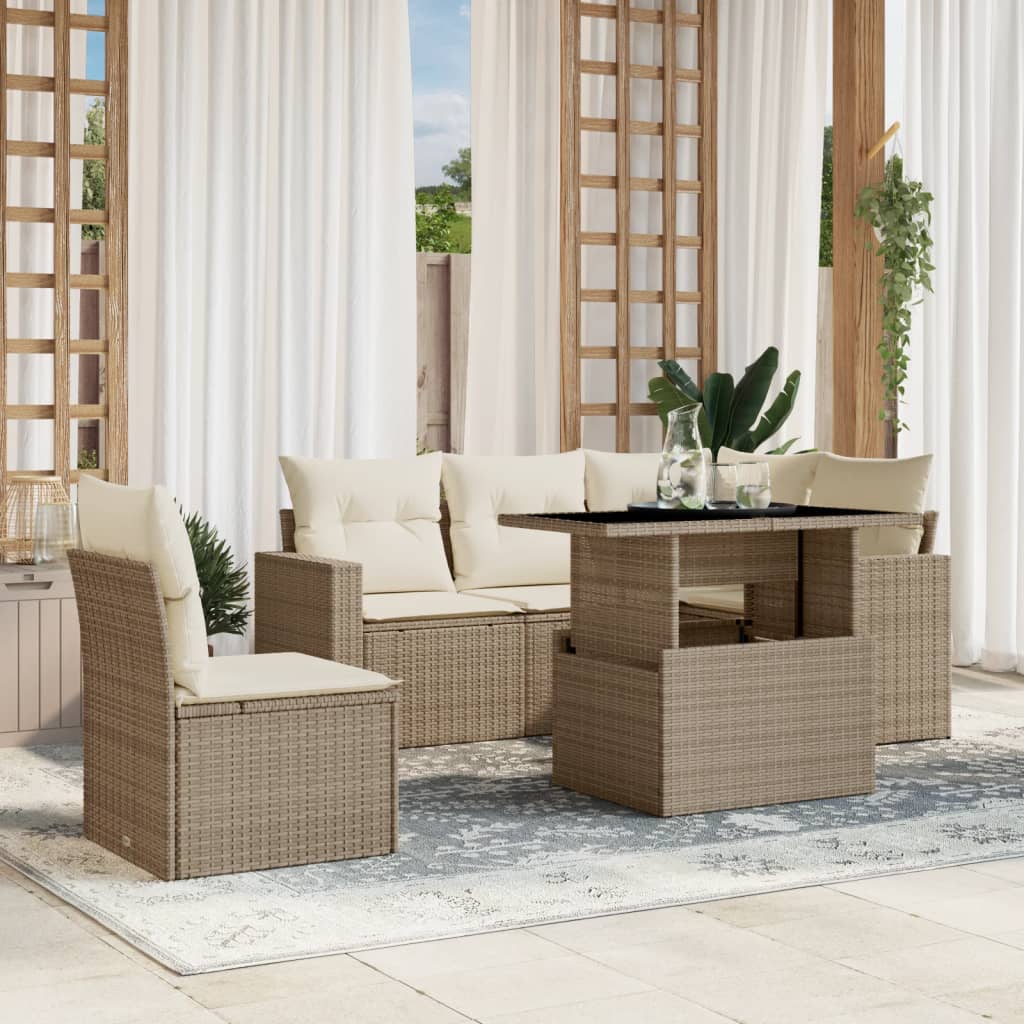 sofasæt til haven 6 dele med hynder polyrattan beige