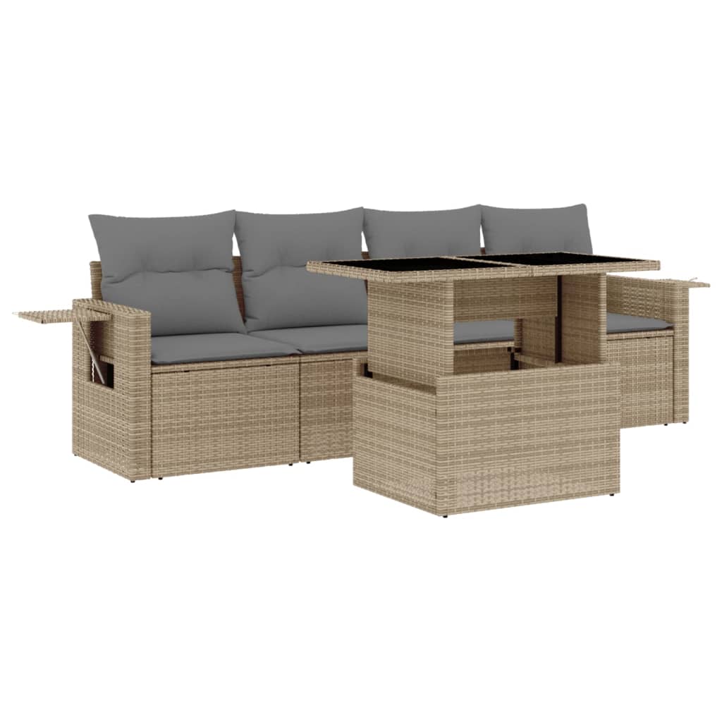 sofasæt til haven 5 dele med hynder polyrattan beige