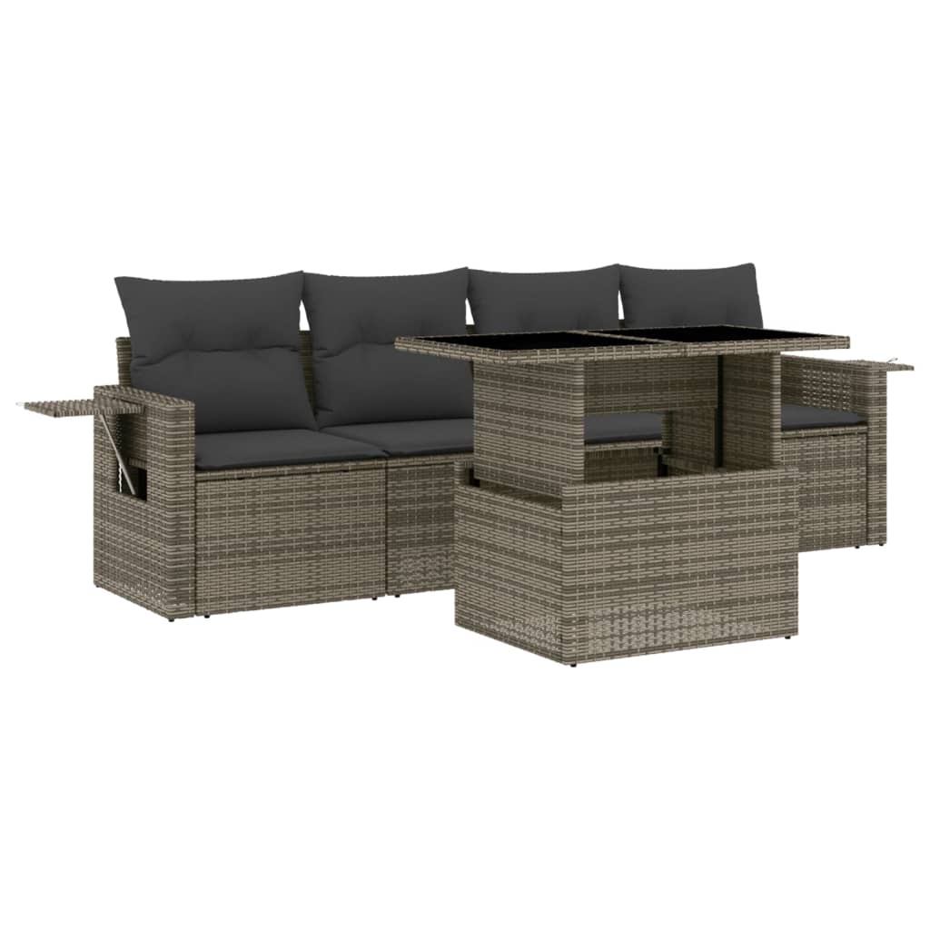 sofasæt 5 dele med hynder polyrattan grå
