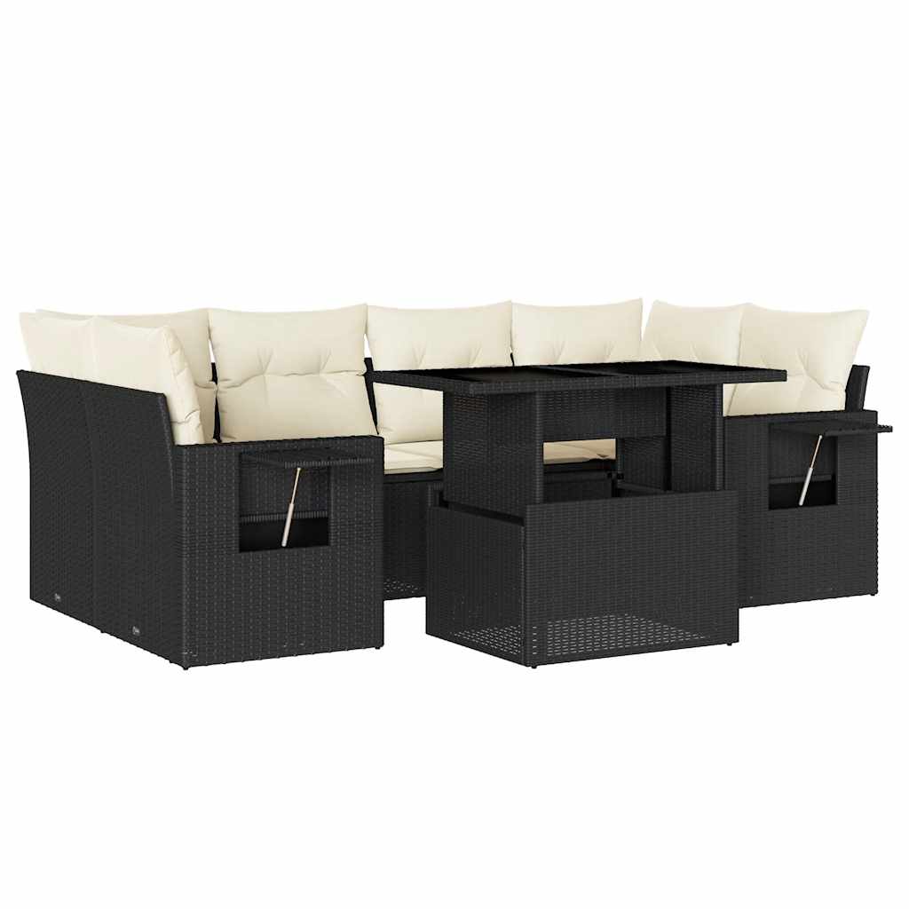 sofasæt til haven 7 dele med hynder polyrattan sort