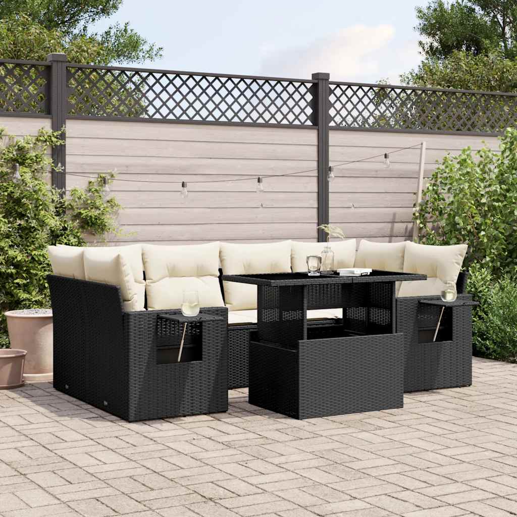 sofasæt til haven 7 dele med hynder polyrattan sort