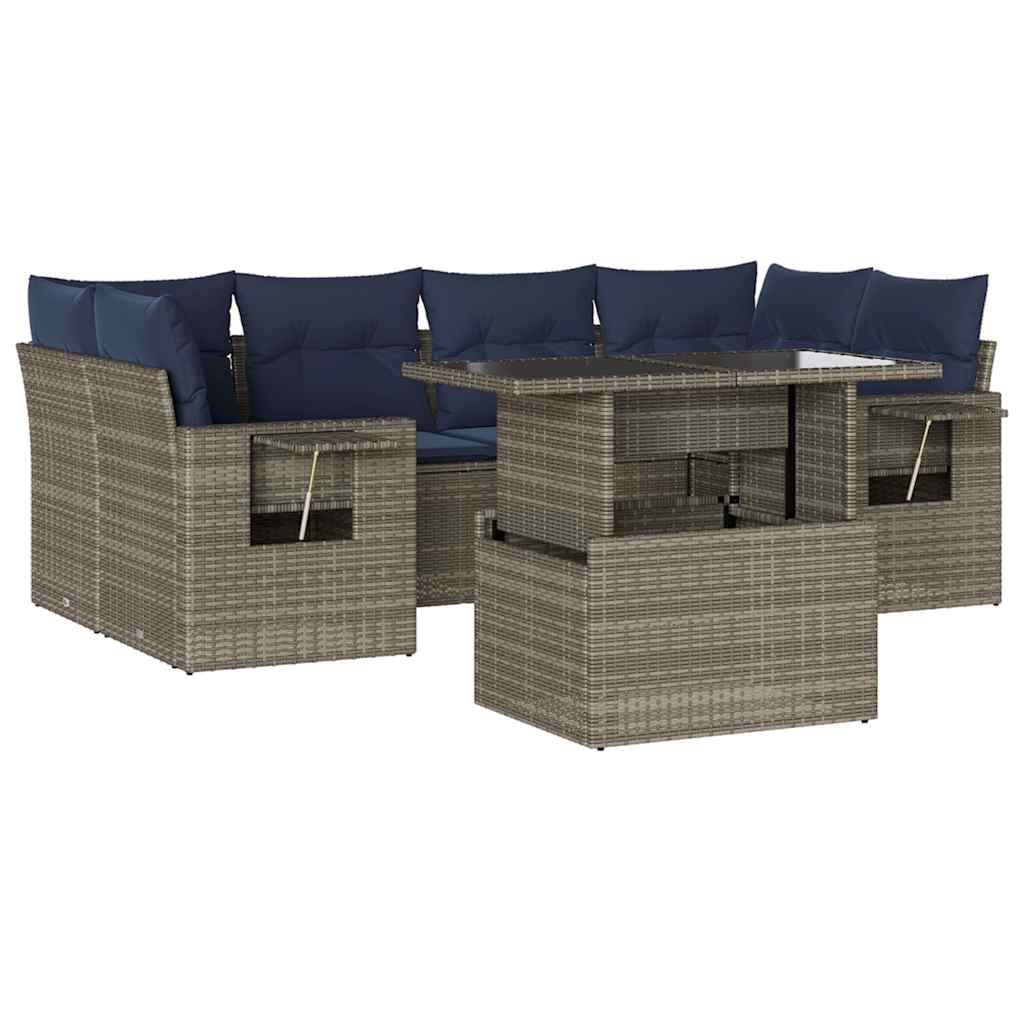 havesofasæt med 7 dele og hynder grå polyrattan