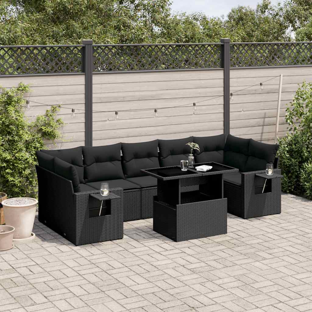 sofasæt til haven 8 dele med hynder polyrattan sort
