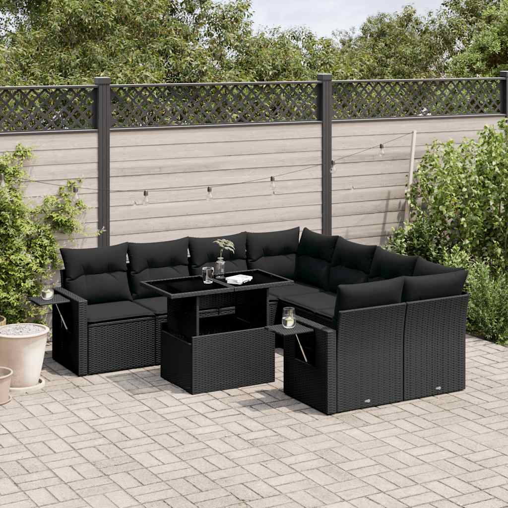 sofasæt til haven 9 dele med hynder polyrattan sort