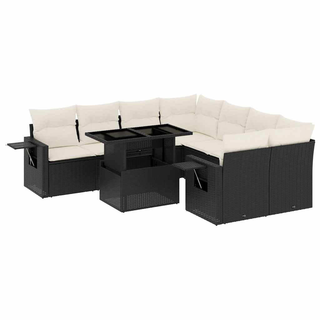 sofasæt til haven 9 dele med hynder polyrattan sort