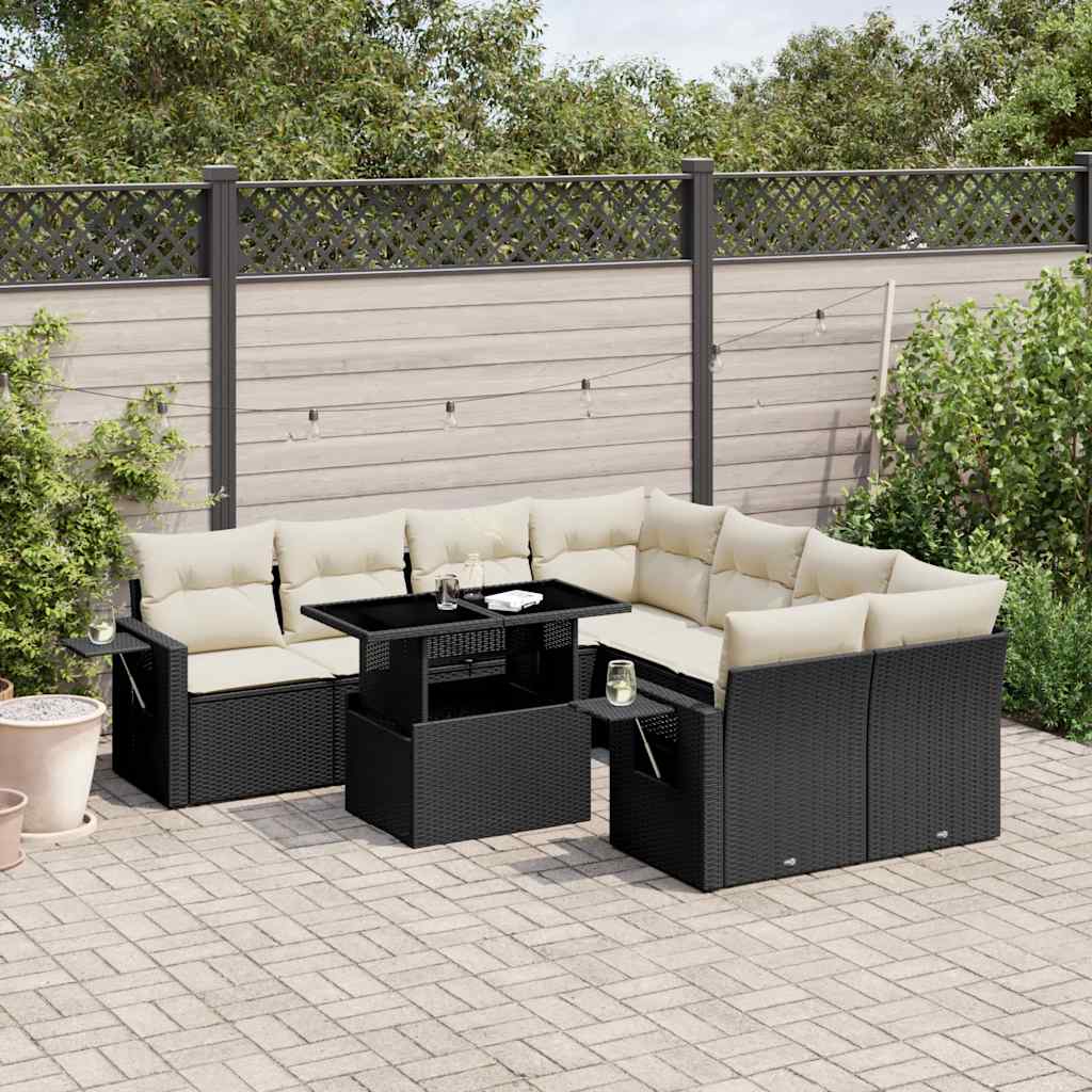 sofasæt til haven 9 dele med hynder polyrattan sort