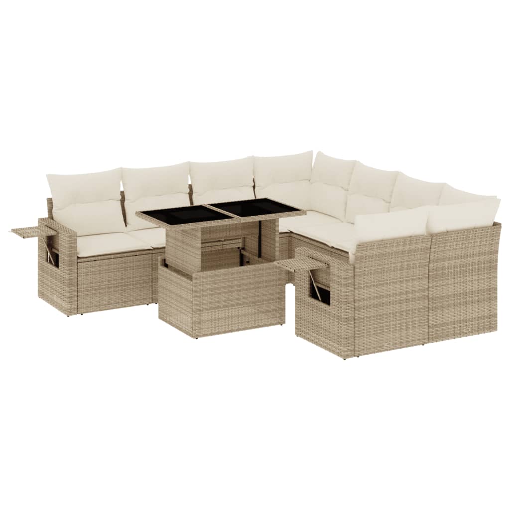 sofasæt til haven 9 dele med hynder polyrattan beige