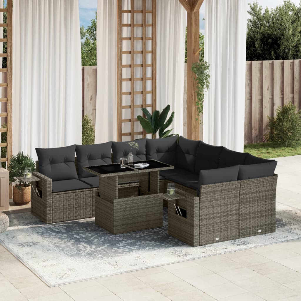 sofasæt til haven 9 dele med hynder polyrattan grå