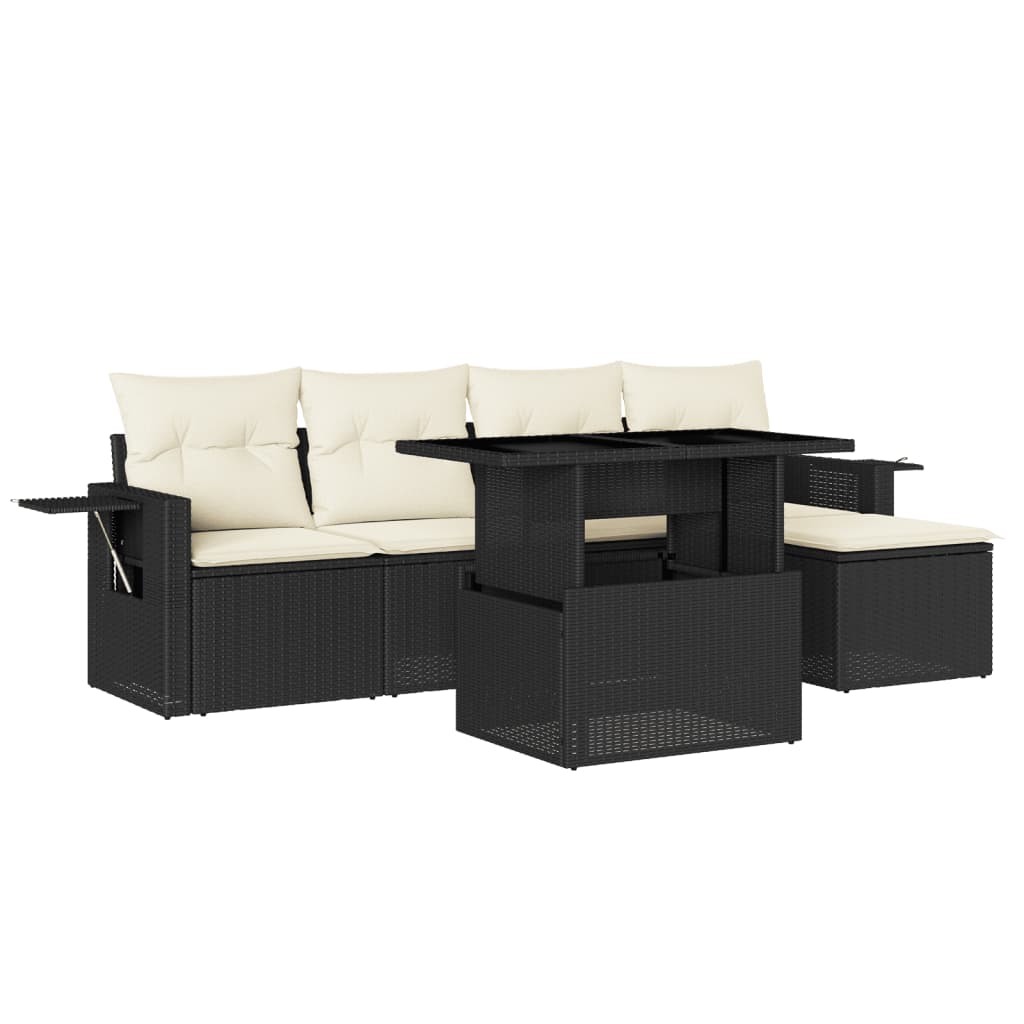 sofasæt til haven 6 dele med hynder polyrattan sort
