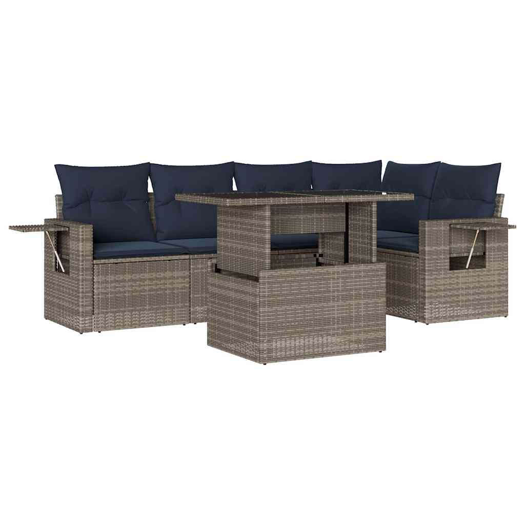 havesofasæt med 6 dele og hynder grå polyrattan