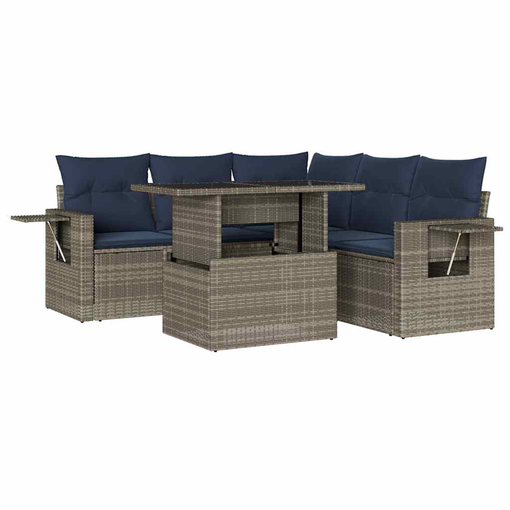 havesofasæt med 6 dele og hynder grå polyrattan