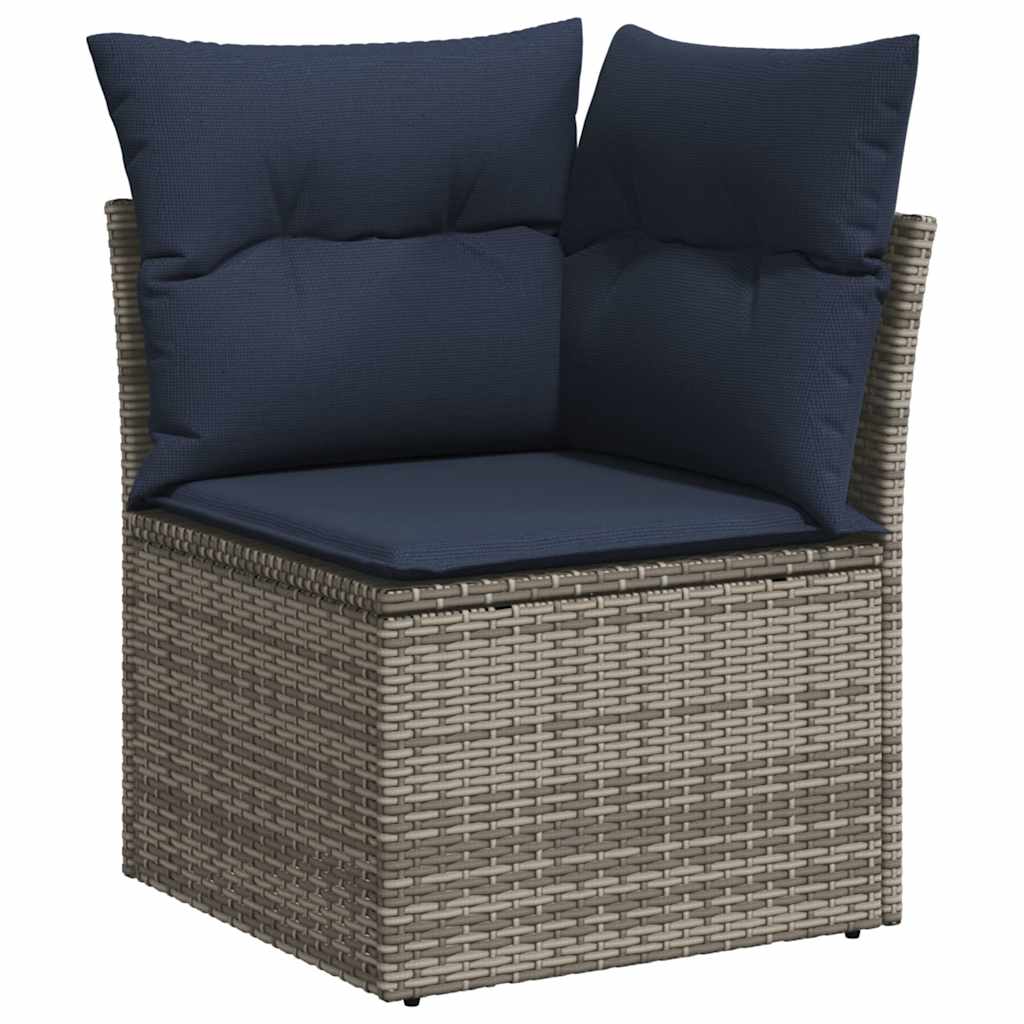 havesofasæt med 6 dele og hynder grå polyrattan