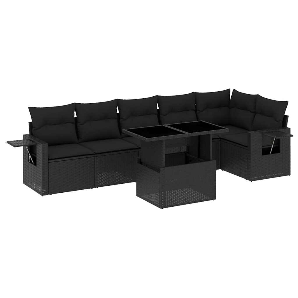 sofasæt til haven 7 dele med hynder polyrattan sort