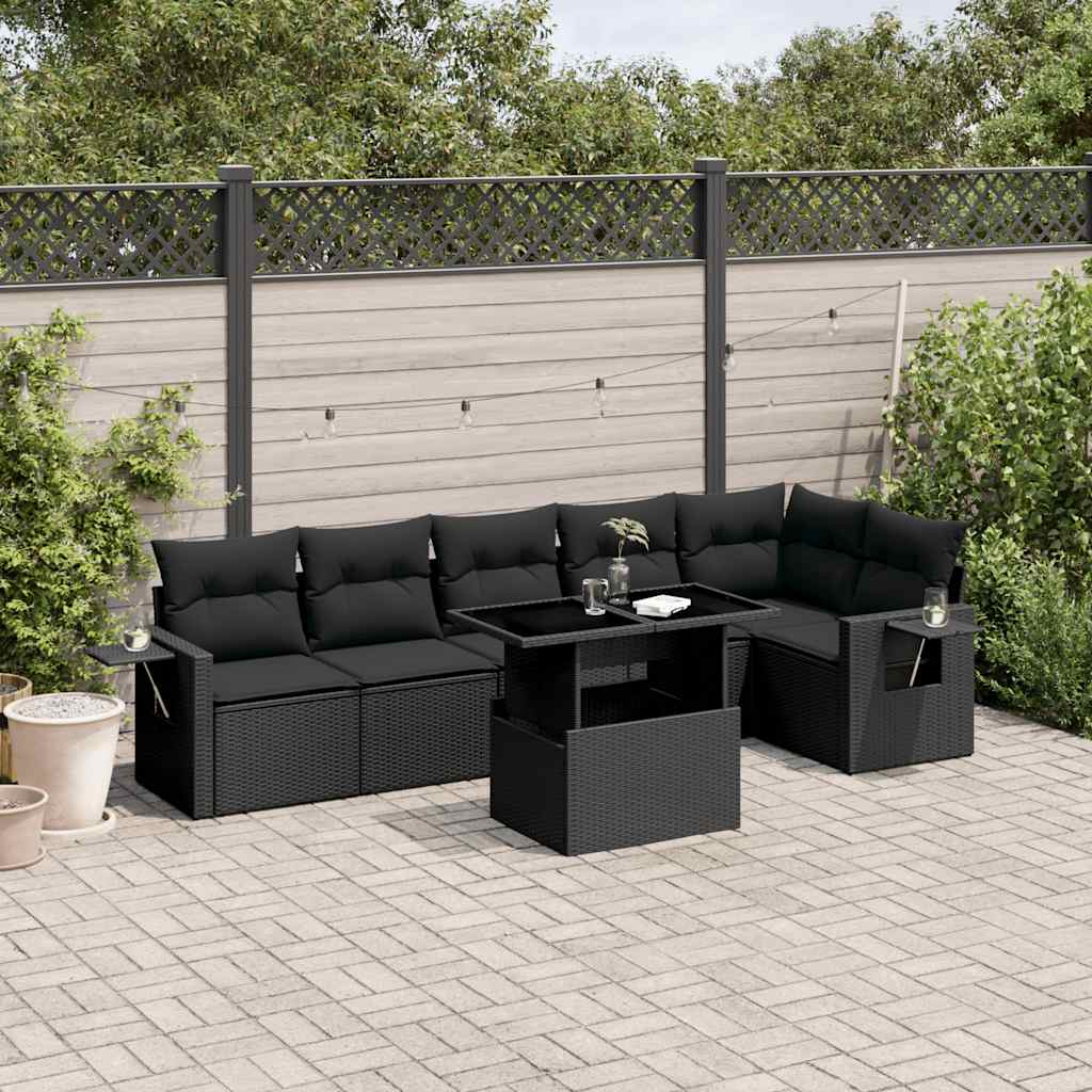 sofasæt til haven 7 dele med hynder polyrattan sort