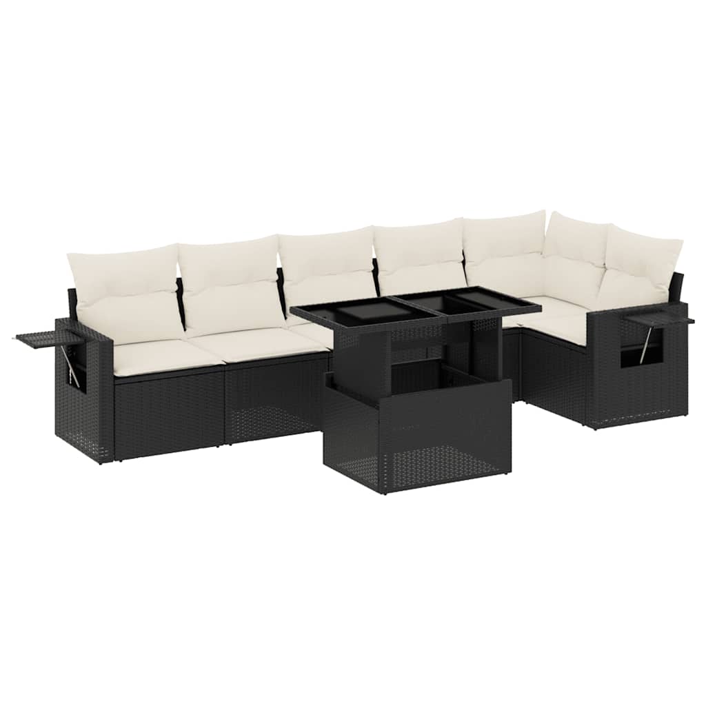 sofasæt til haven 7 dele med hynder polyrattan sort