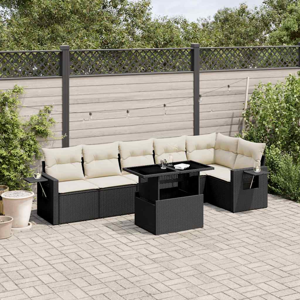 sofasæt til haven 7 dele med hynder polyrattan sort