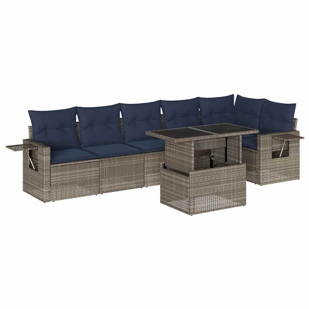 havesofasæt med 7 dele og hynder grå polyrattan