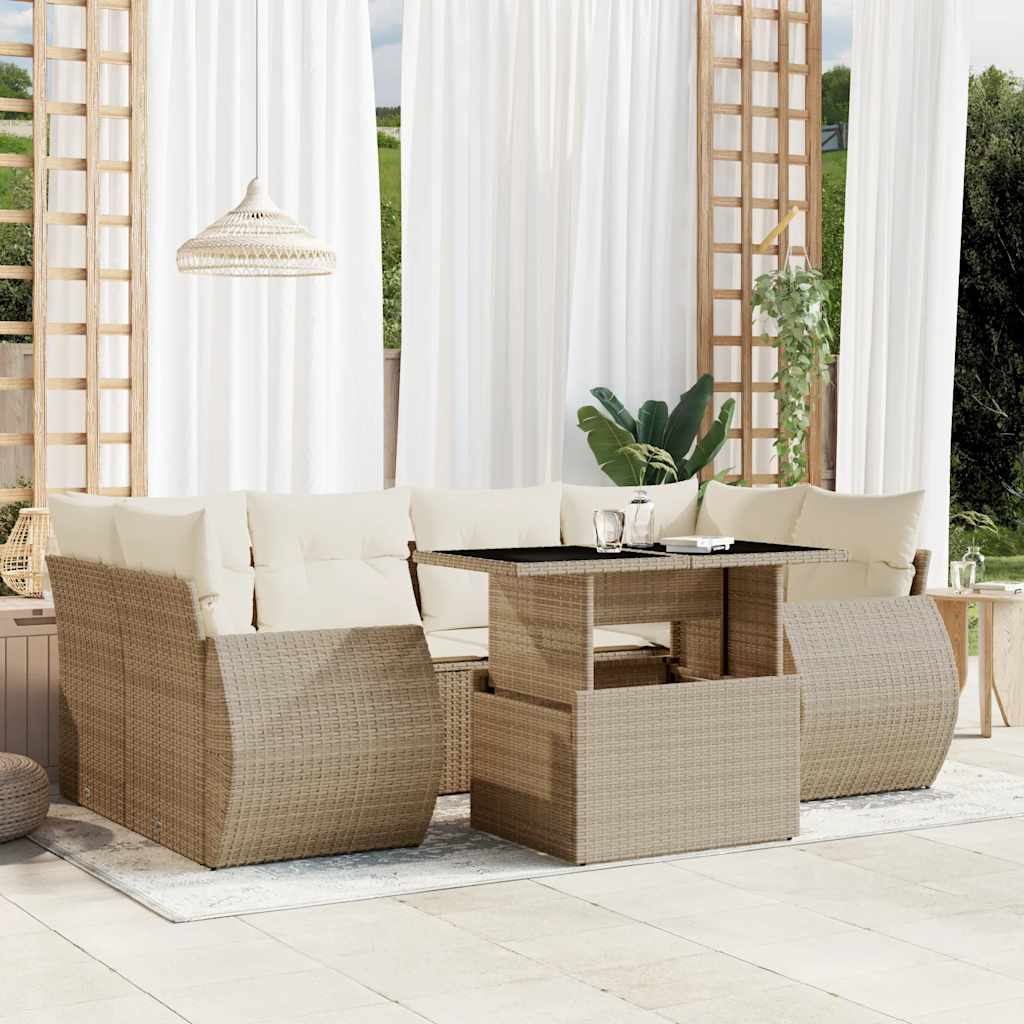 sofasæt til haven 7 dele med hynder polyrattan beige