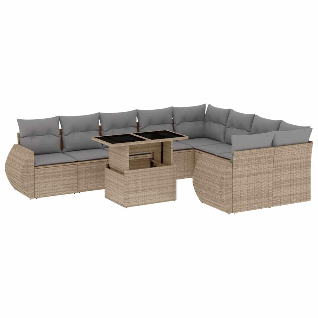sofasæt til haven 10 dele med hynder polyrattan beige