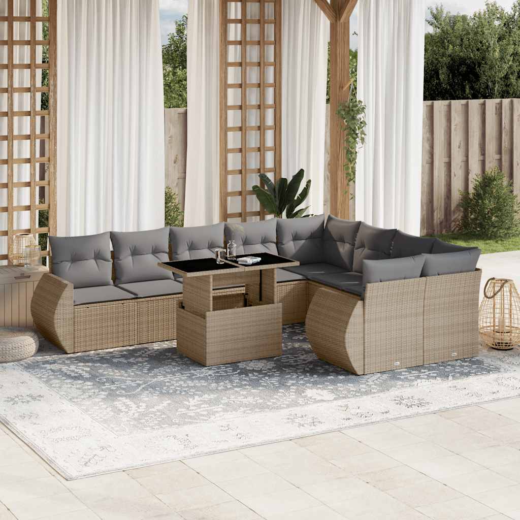 sofasæt til haven 10 dele med hynder polyrattan beige