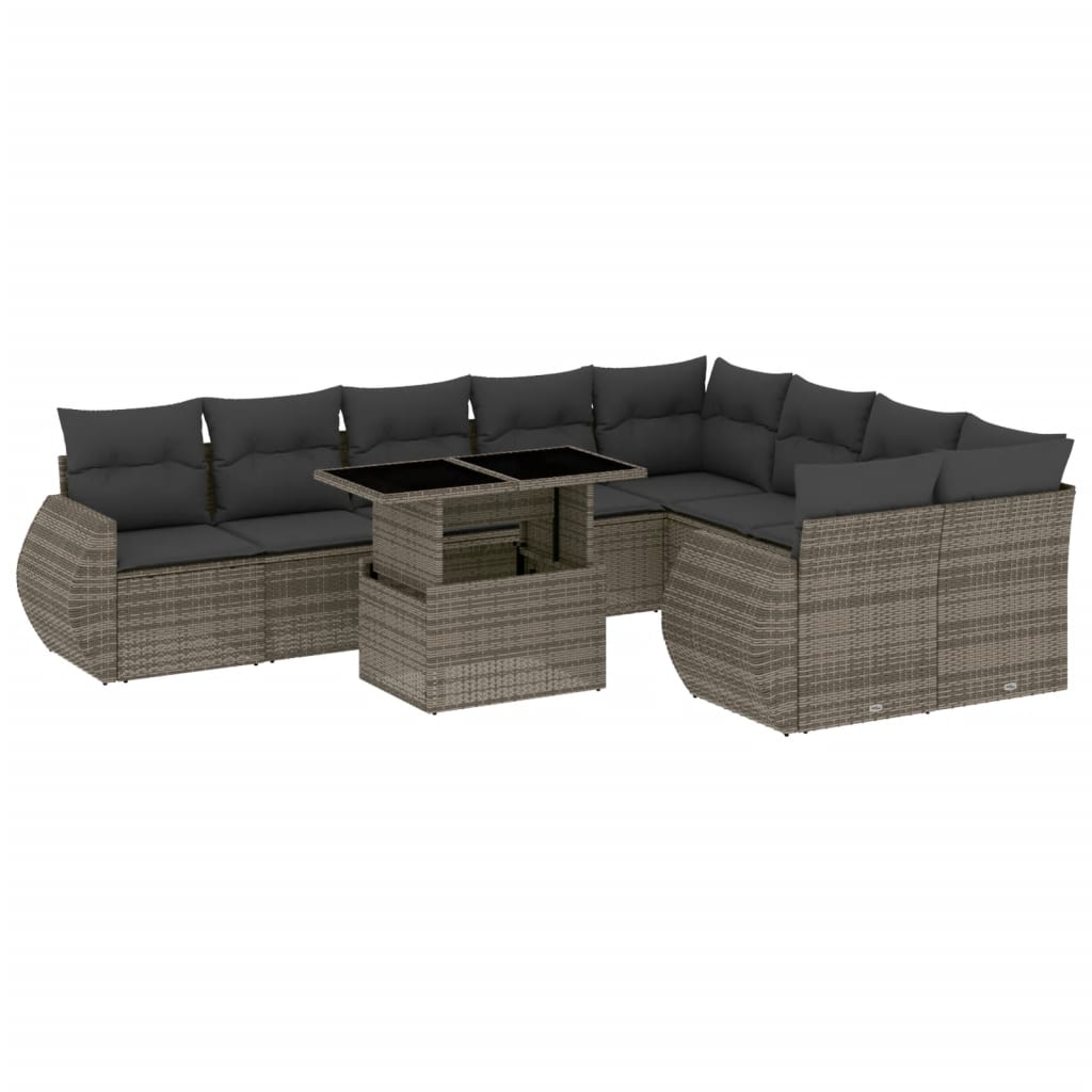 sofasæt til haven 10 dele med hynder polyrattan grå