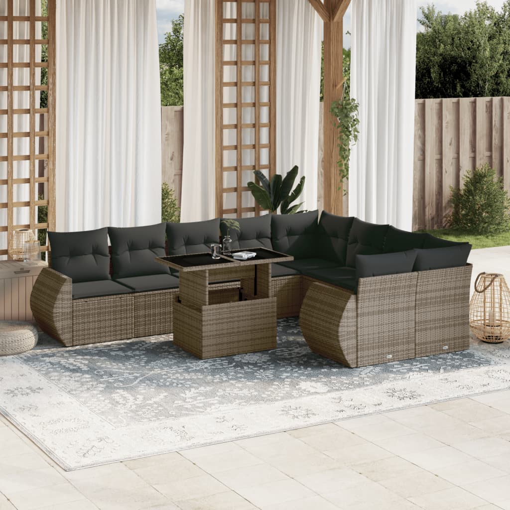 sofasæt til haven 10 dele med hynder polyrattan grå