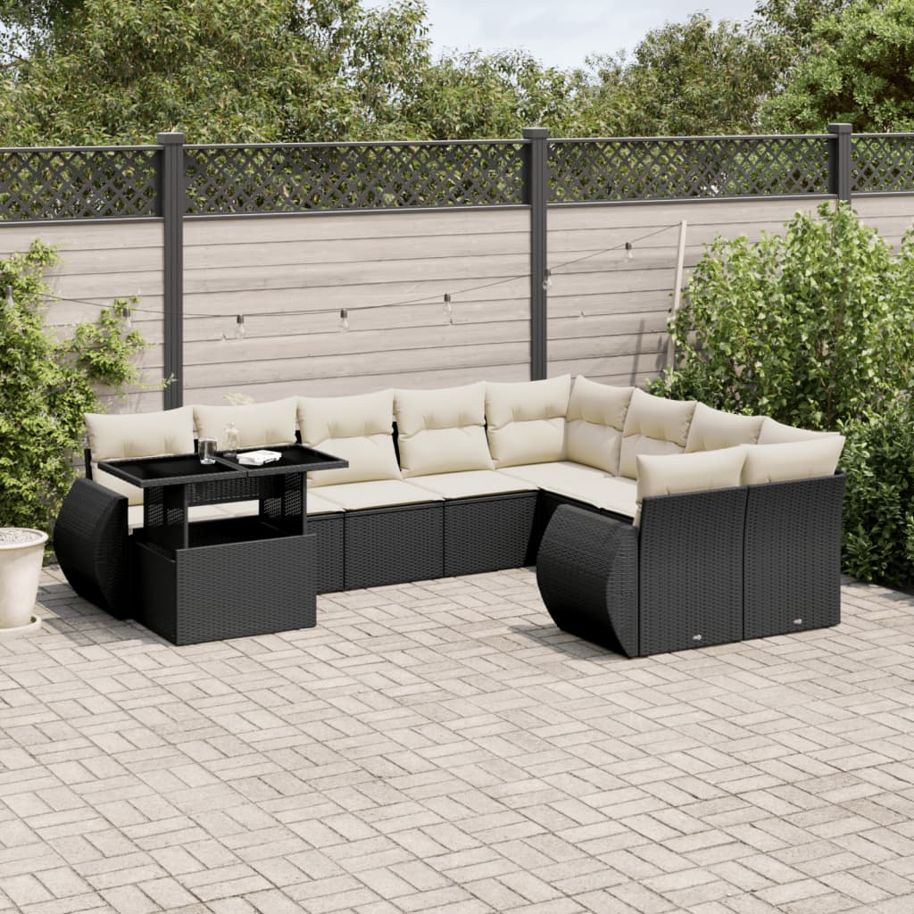 sofasæt til haven 10 dele med hynder polyrattan sort