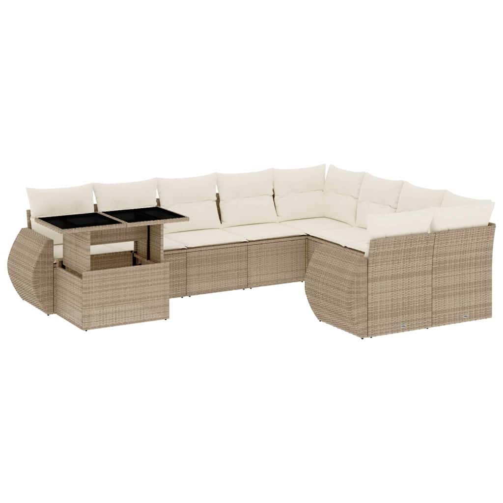 sofasæt til haven 10 dele med hynder polyrattan beige