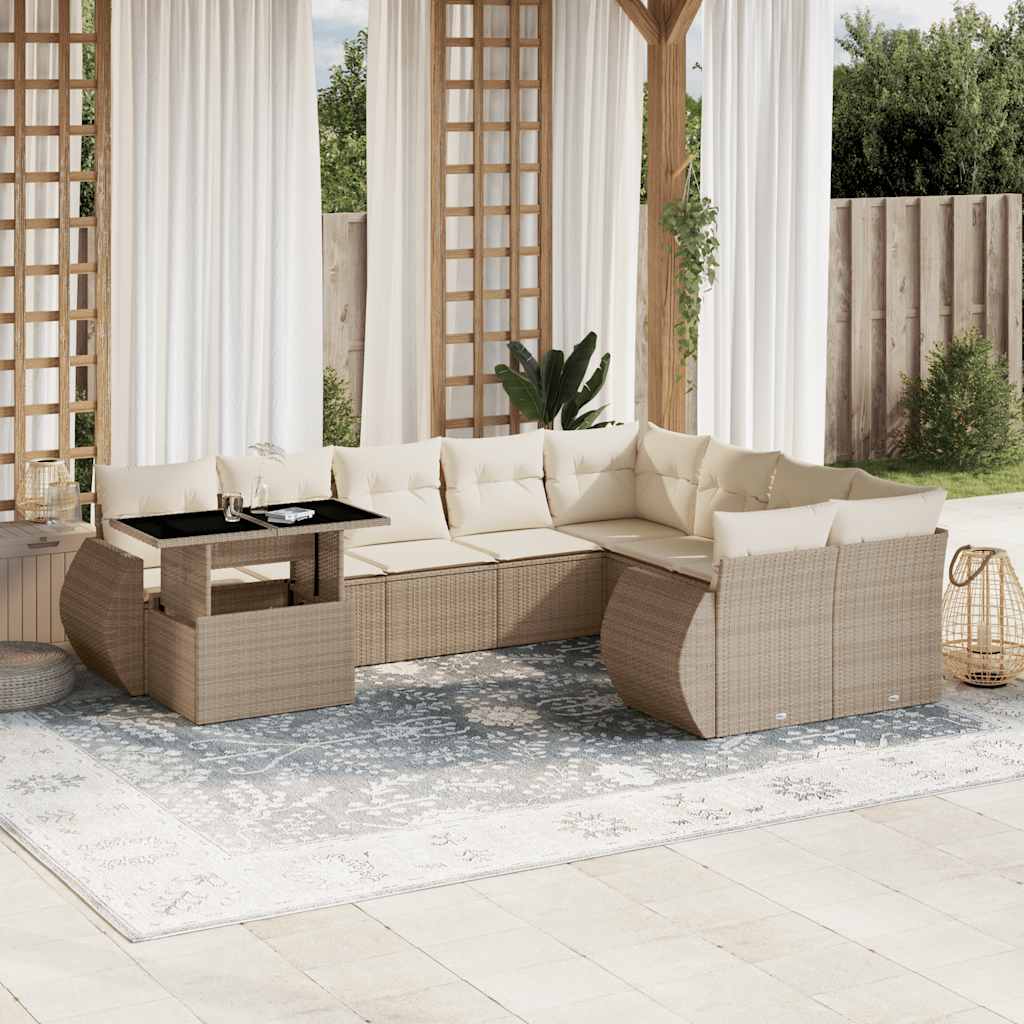 sofasæt til haven 10 dele med hynder polyrattan beige
