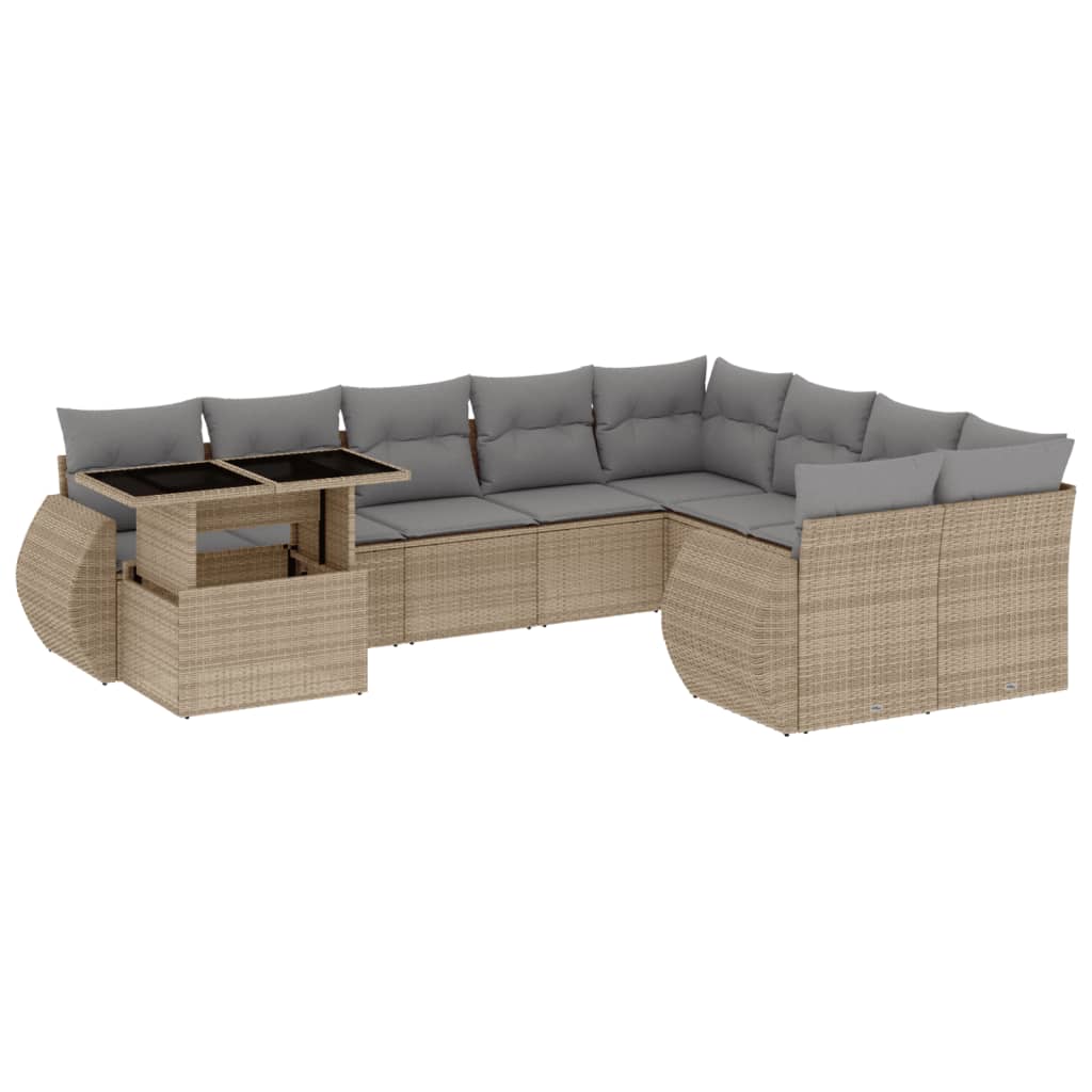 sofasæt til haven 10 dele med hynder polyrattan beige