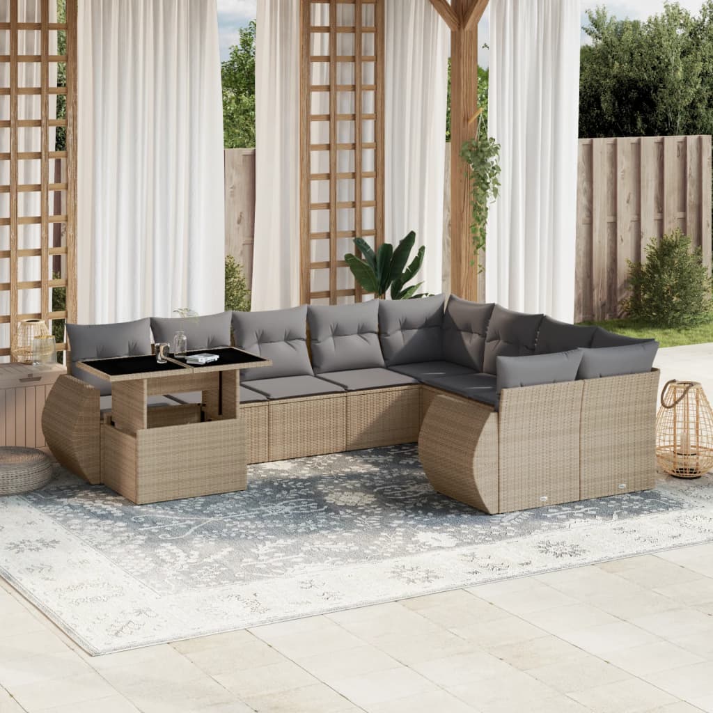 sofasæt til haven 10 dele med hynder polyrattan beige