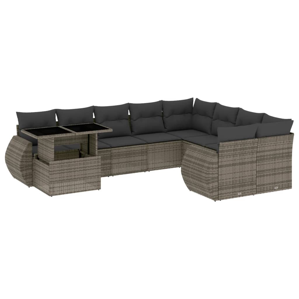 sofasæt til haven 10 dele med hynder polyrattan grå