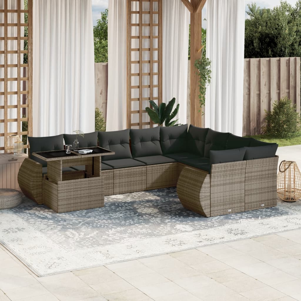 sofasæt til haven 10 dele med hynder polyrattan grå