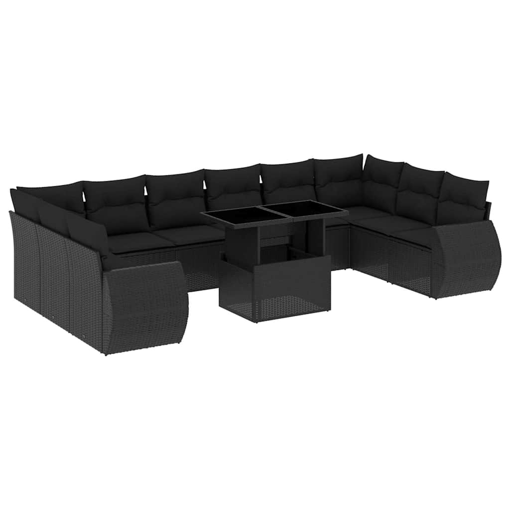 sofasæt til haven 11 dele med hynder polyrattan sort
