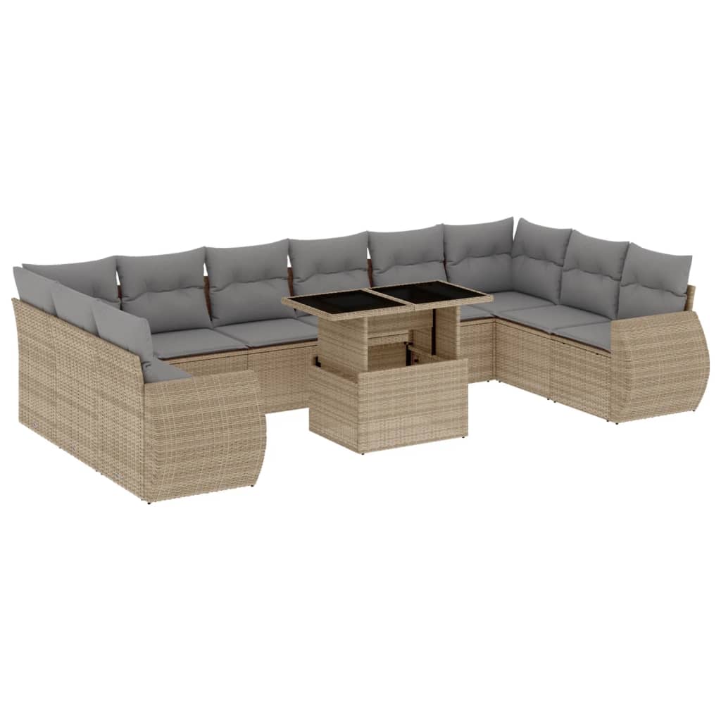 sofasæt til haven 11 dele med hynder polyrattan beige